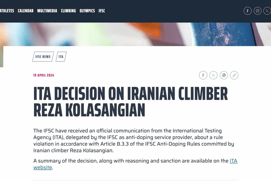 Reza Kolasangian dopage escalade
